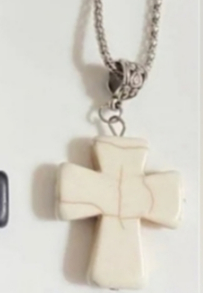 eurokatgifts Jewelry - Cross Necklace IVORY stone cross on Silver Chain 2 1/2" extender, lobster clasp.